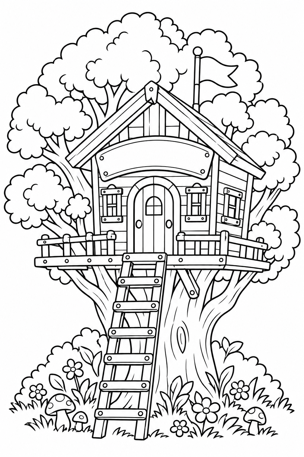 A casa na árvore em contornos para colorir